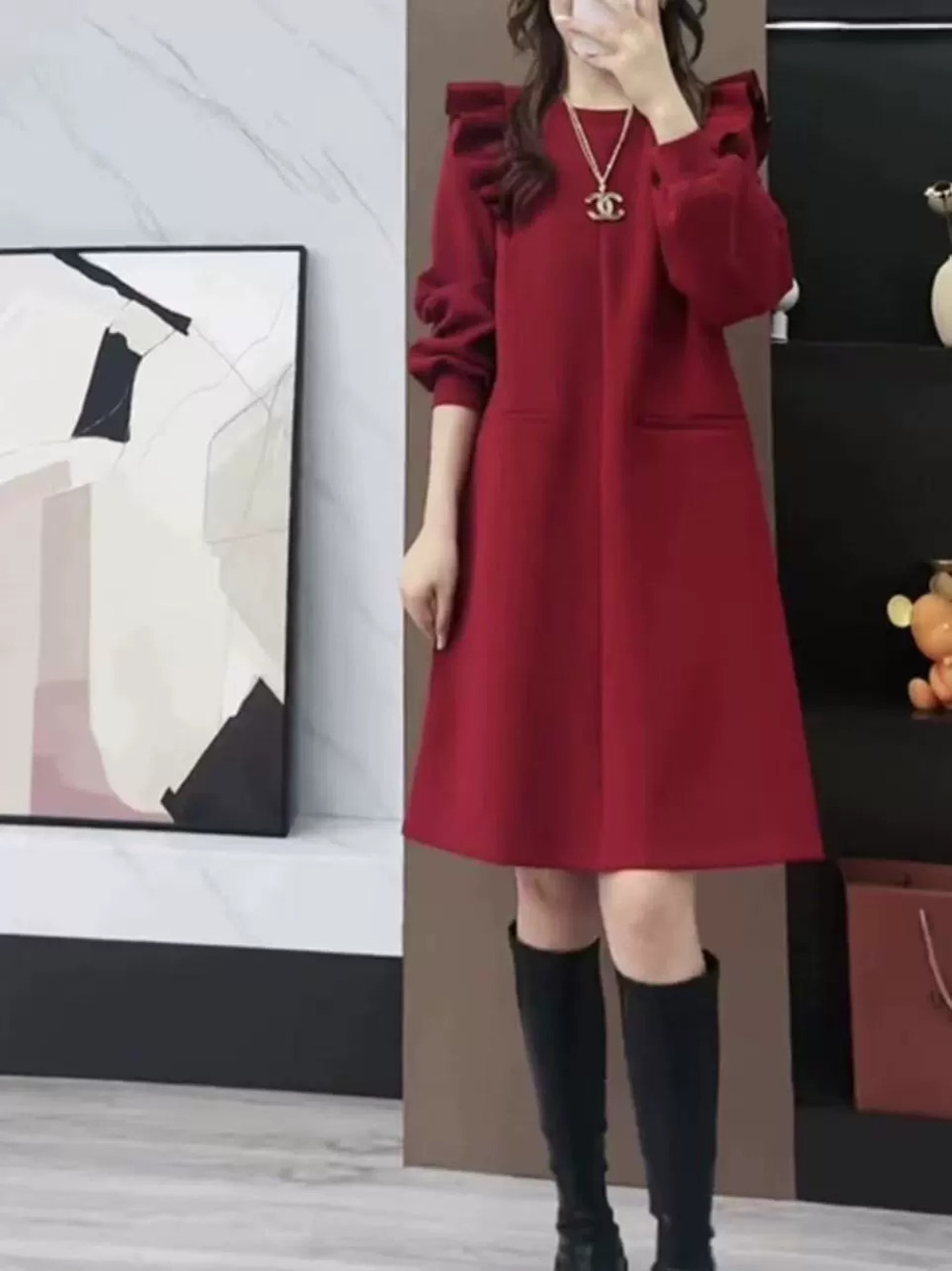 ZARA Womens Lucky Red Knitted Dress